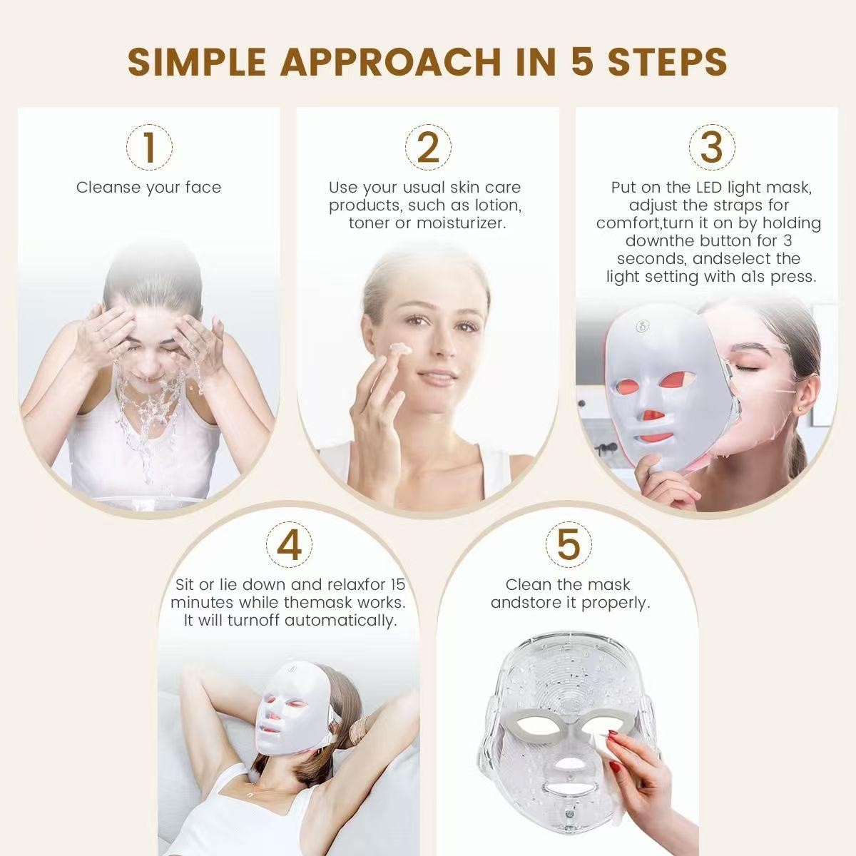 How to use the LumiGlow LED mask in five steps