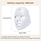 LumiGlow LED mask size and 400mAh battery details